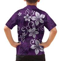 Plumeria Floral Tapa Pattern Amethyst Purple Family Matching Long Sleeve Bodycon Dress and Hawaiian Shirt LT01 - Polynesian Pride