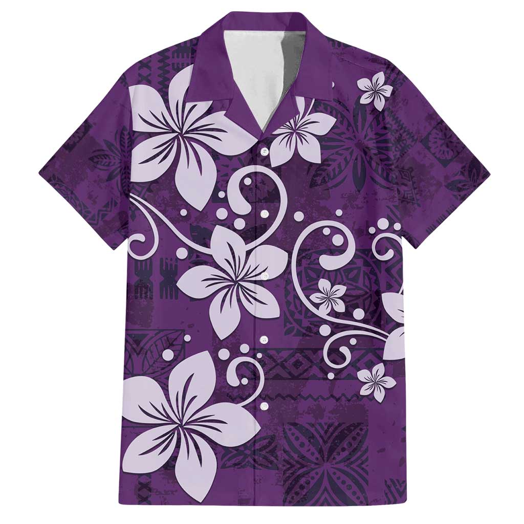 Plumeria Floral Tapa Pattern Amethyst Purple Family Matching Long Sleeve Bodycon Dress and Hawaiian Shirt LT01 Dad's Shirt - Short Sleeve Purple - Polynesian Pride