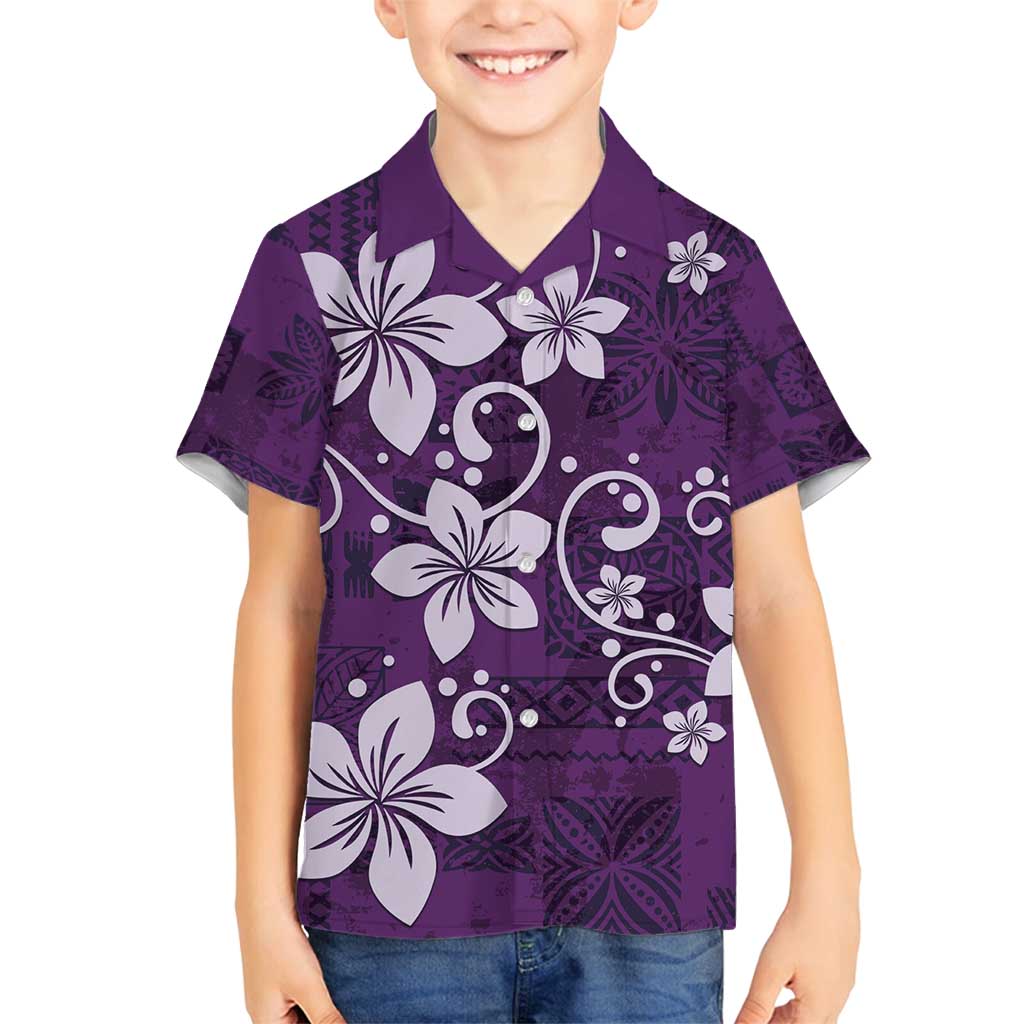 Plumeria Floral Tapa Pattern Amethyst Purple Family Matching Long Sleeve Bodycon Dress and Hawaiian Shirt LT01 Son's Shirt Purple - Polynesian Pride