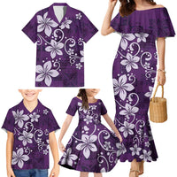 Plumeria Floral Tapa Pattern Amethyst Purple Family Matching Mermaid Dress and Hawaiian Shirt LT01 - Polynesian Pride