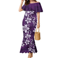 Plumeria Floral Tapa Pattern Amethyst Purple Family Matching Mermaid Dress and Hawaiian Shirt LT01 Mom's Dress Purple - Polynesian Pride