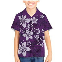 Plumeria Floral Tapa Pattern Amethyst Purple Family Matching Mermaid Dress and Hawaiian Shirt LT01 Son's Shirt Purple - Polynesian Pride