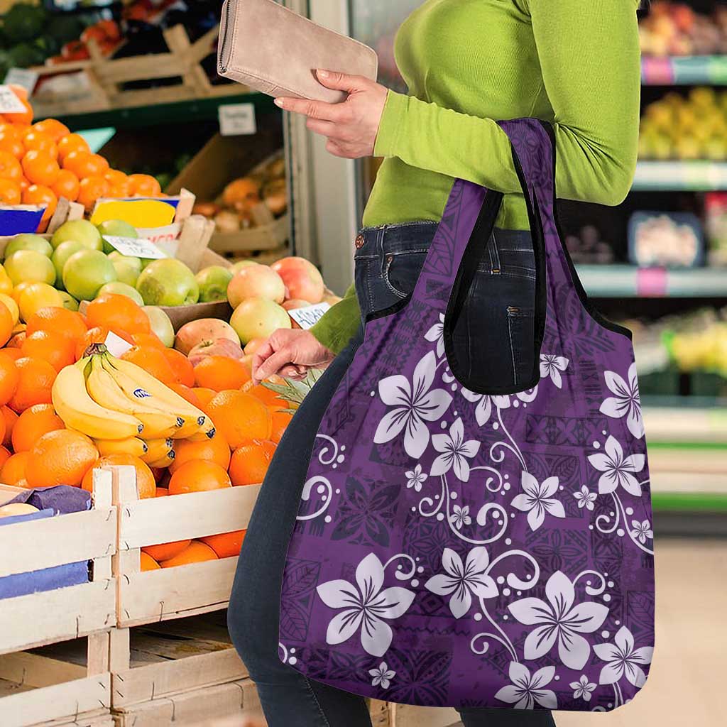 Plumeria Floral Tapa Pattern Amethyst Purple Grocery Bag