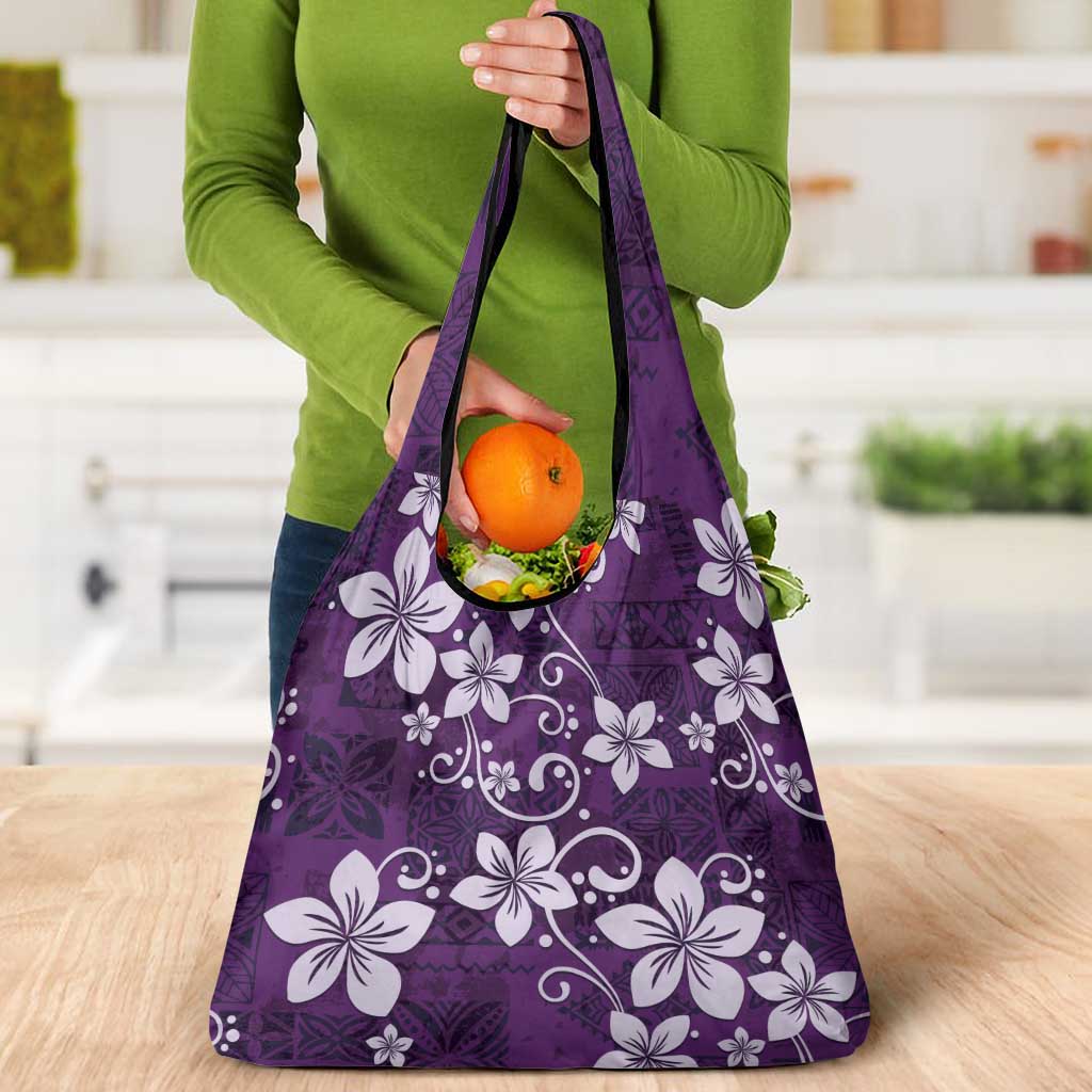 Plumeria Floral Tapa Pattern Amethyst Purple Grocery Bag