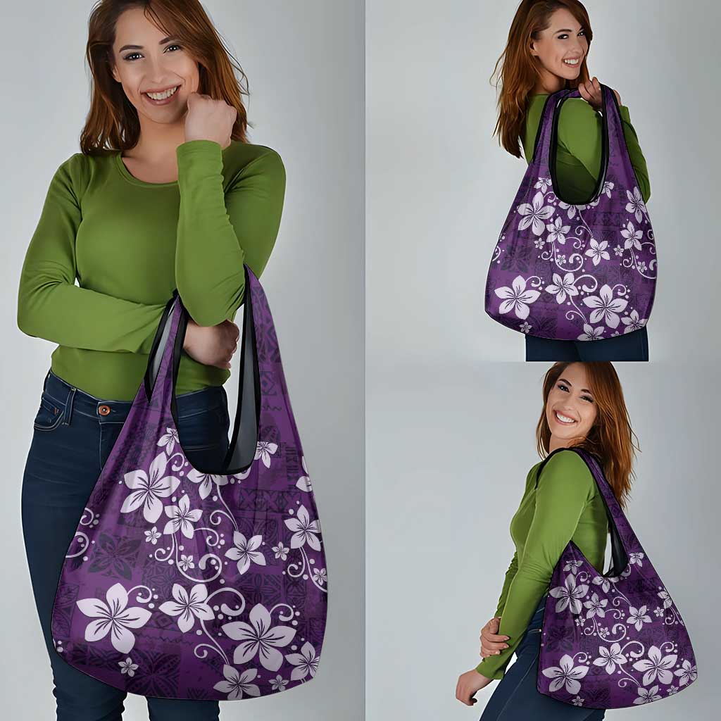 Plumeria Floral Tapa Pattern Amethyst Purple Grocery Bag