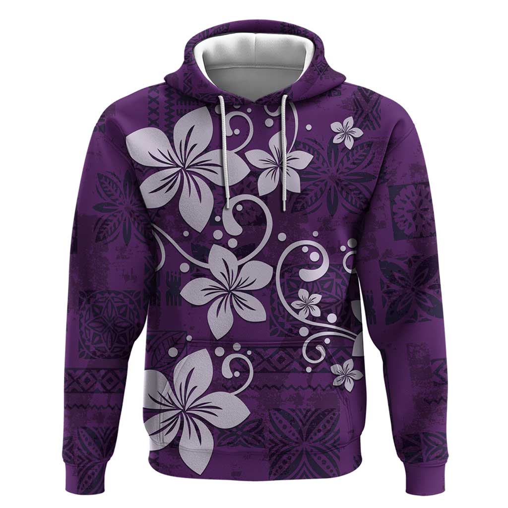 Plumeria Floral Tapa Pattern Amethyst Purple Hoodie