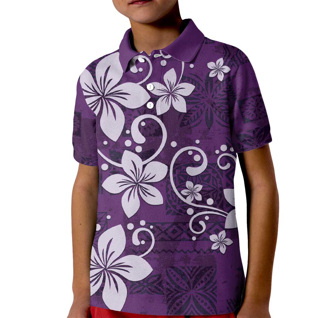 Plumeria Floral Tapa Pattern Amethyst Purple Kid Polo Shirt