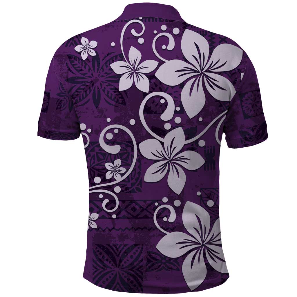 Plumeria Floral Tapa Pattern Amethyst Purple Polo Shirt