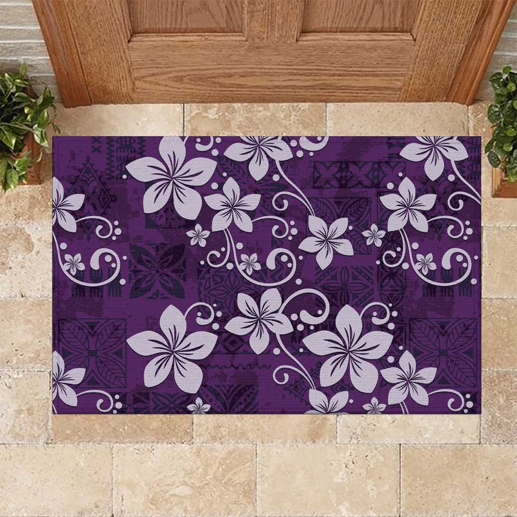 Plumeria Floral Tapa Pattern Amethyst Purple Rubber Doormat LT01 Purple - Polynesian Pride