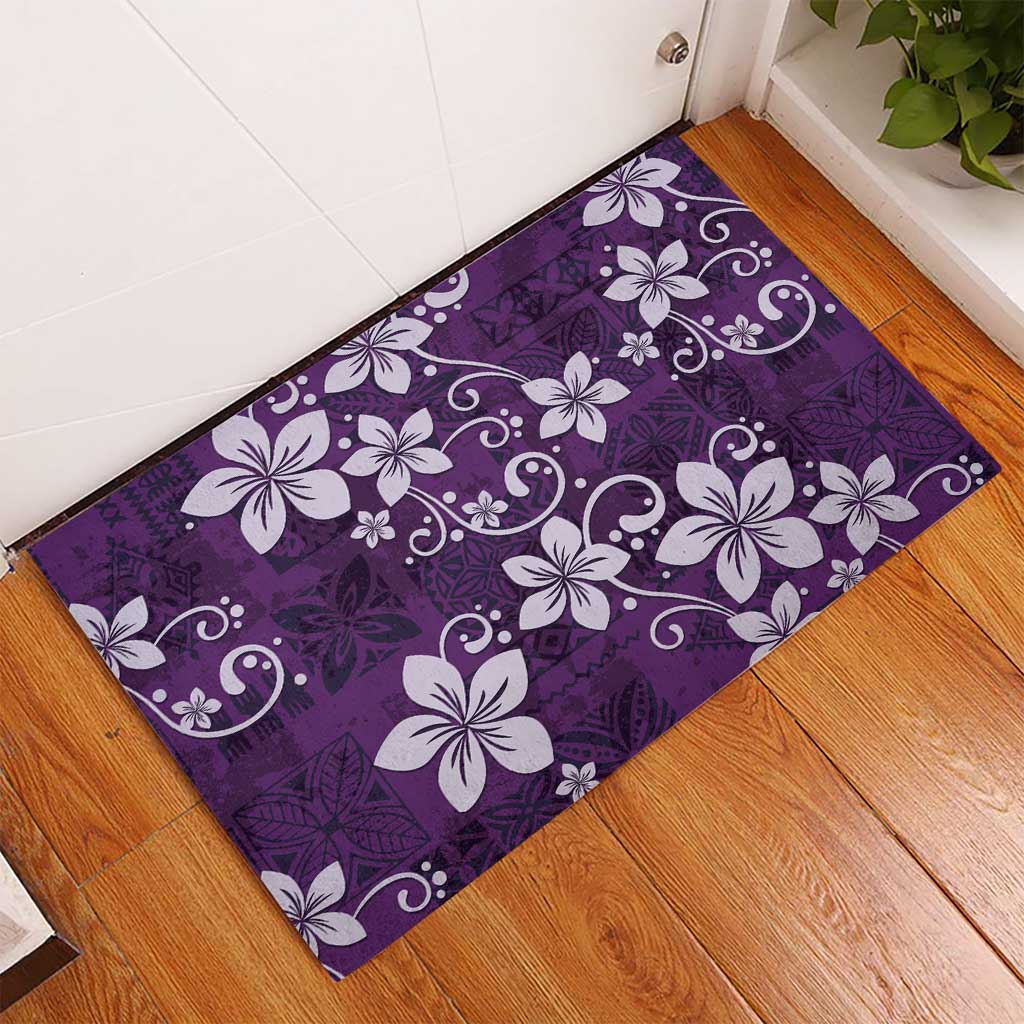 Plumeria Floral Tapa Pattern Amethyst Purple Rubber Doormat LT01 - Polynesian Pride