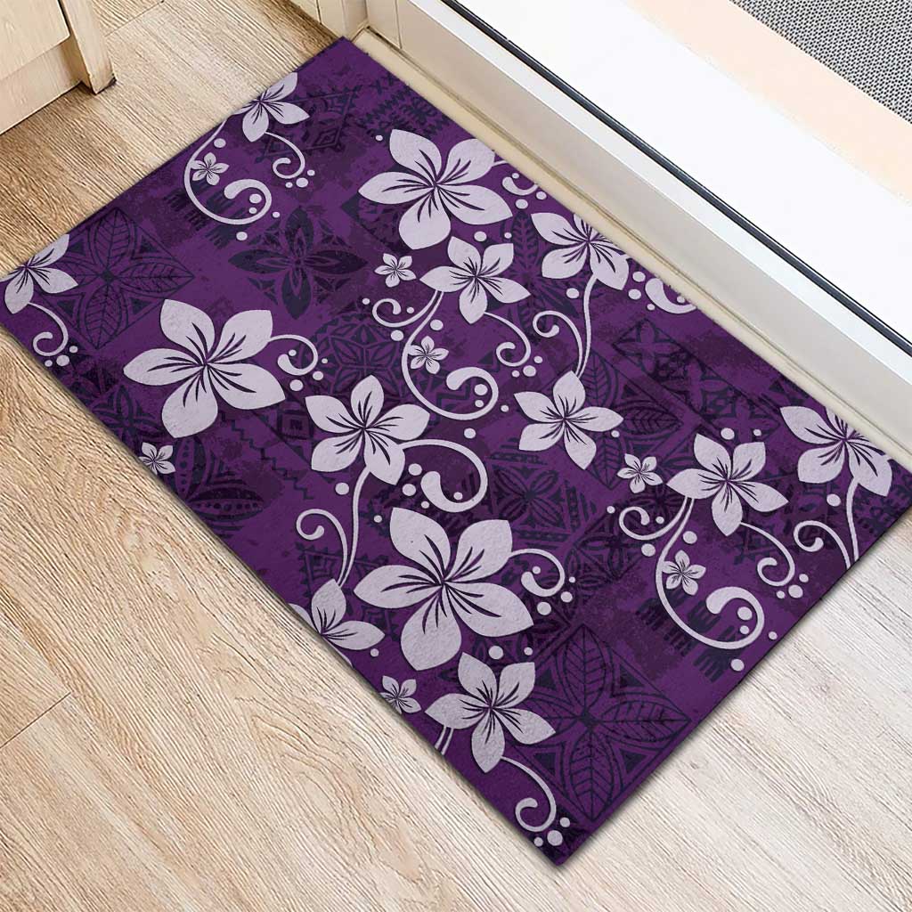 Plumeria Floral Tapa Pattern Amethyst Purple Rubber Doormat LT01 - Polynesian Pride