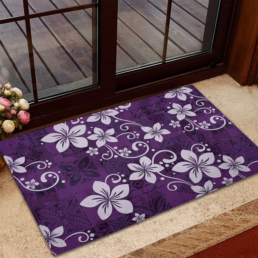 Plumeria Floral Tapa Pattern Amethyst Purple Rubber Doormat LT01 - Polynesian Pride