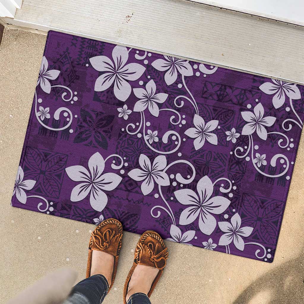 Plumeria Floral Tapa Pattern Amethyst Purple Rubber Doormat LT01 - Polynesian Pride