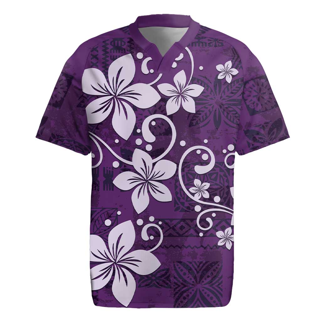 Plumeria Floral Tapa Pattern Amethyst Purple Rugby Jersey