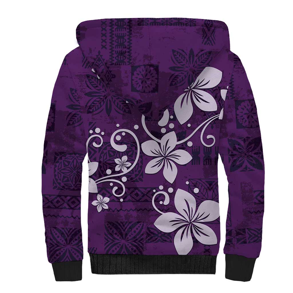 Plumeria Floral Tapa Pattern Amethyst Purple Sherpa Hoodie