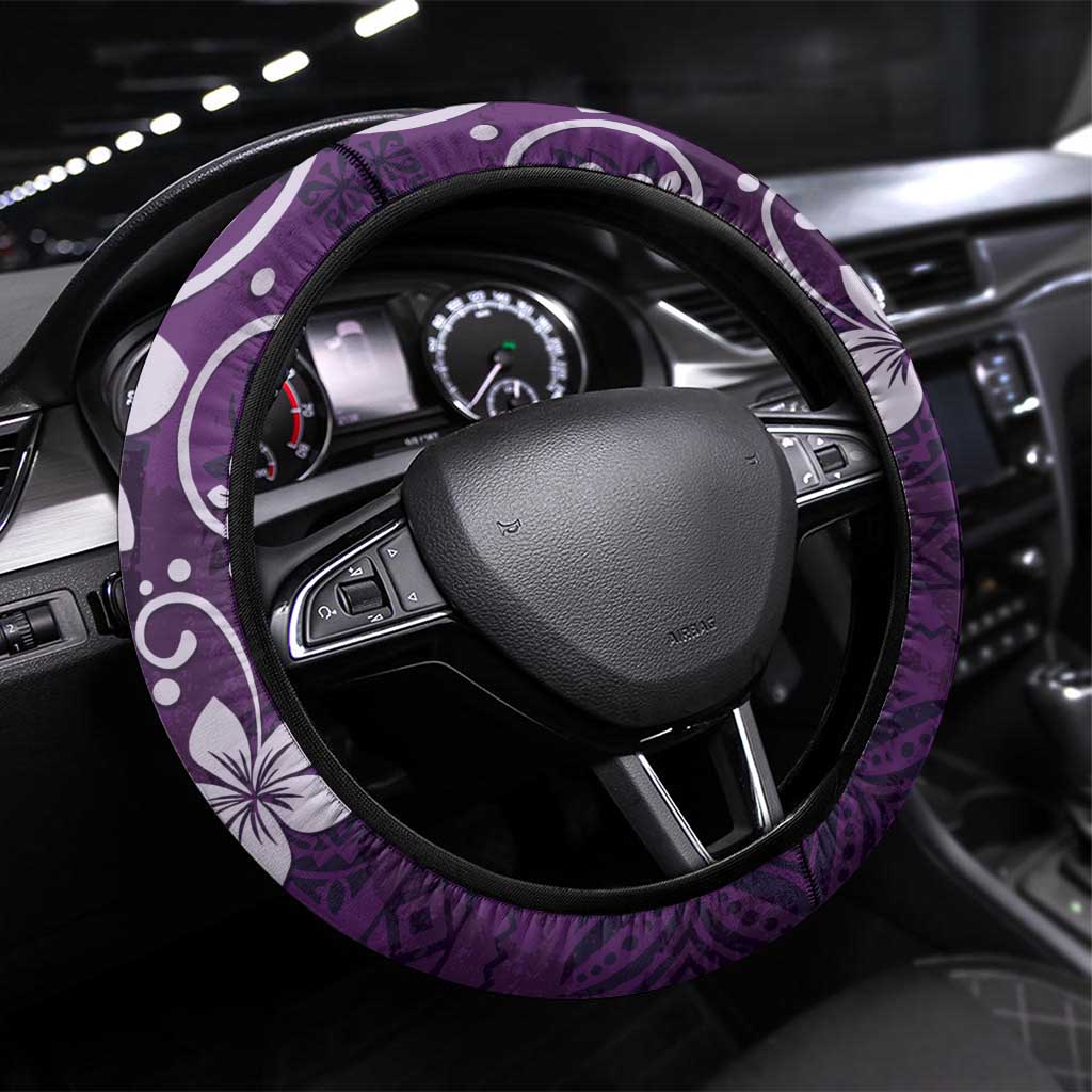 Plumeria Floral Tapa Pattern Amethyst Purple Steering Wheel Cover