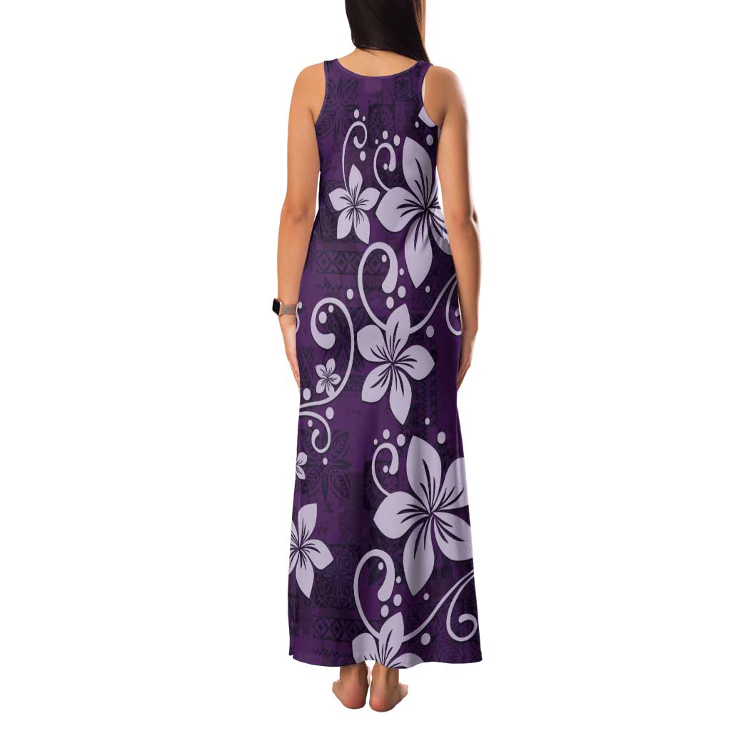Plumeria Floral Tapa Pattern Amethyst Purple Tank Maxi Dress