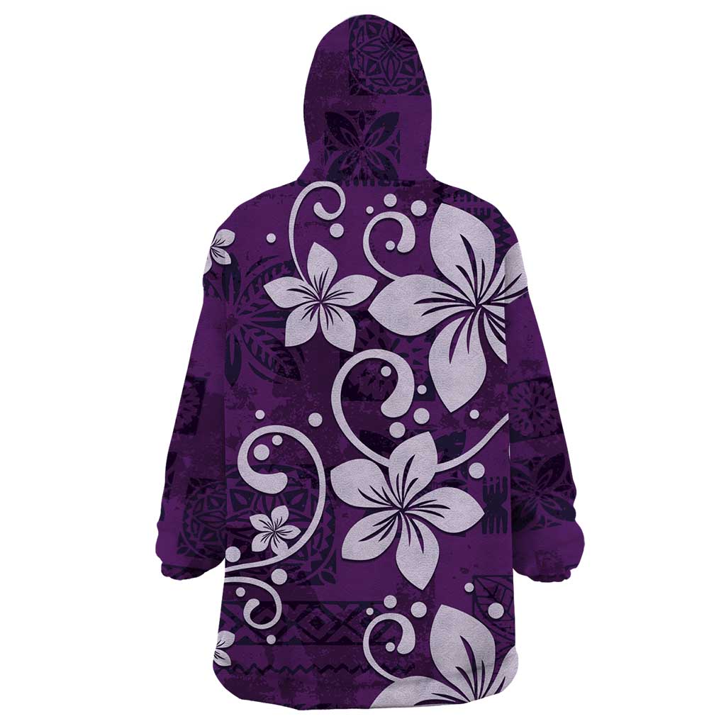 Plumeria Floral Tapa Pattern Amethyst Purple Wearable Blanket Hoodie