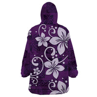 Plumeria Floral Tapa Pattern Amethyst Purple Wearable Blanket Hoodie
