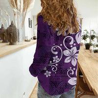 Plumeria Floral Tapa Pattern Amethyst Purple Women Casual Shirt