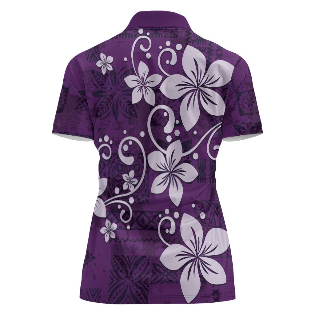 Plumeria Floral Tapa Pattern Amethyst Purple Women Polo Shirt