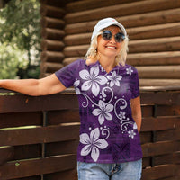 Plumeria Floral Tapa Pattern Amethyst Purple Women Polo Shirt