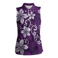 Plumeria Floral Tapa Pattern Amethyst Purple Women Sleeveless Polo Shirt LT01 Female Purple - Polynesian Pride