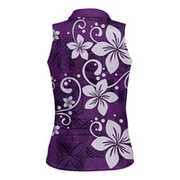 Plumeria Floral Tapa Pattern Amethyst Purple Women Sleeveless Polo Shirt LT01 - Polynesian Pride