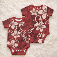 Plumeria Floral Tapa Pattern Oxblood Red Baby Onesie LT01 - Polynesian Pride