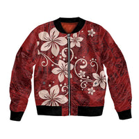 Plumeria Floral Tapa Pattern Oxblood Red Bomber Jacket LT01 Unisex Red - Polynesian Pride