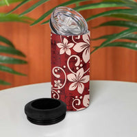 Plumeria Floral Tapa Pattern Oxblood Red 4 in 1 Can Cooler Tumbler