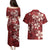 Plumeria Floral Tapa Pattern Oxblood Red Couples Matching Puletasi and Hawaiian Shirt