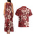Plumeria Floral Tapa Pattern Oxblood Red Couples Matching Tank Maxi Dress and Hawaiian Shirt