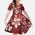 Plumeria Floral Tapa Pattern Oxblood Red Family Matching Long Sleeve Bodycon Dress and Hawaiian Shirt
