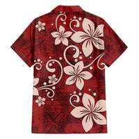 Plumeria Floral Tapa Pattern Oxblood Red Family Matching Long Sleeve Bodycon Dress and Hawaiian Shirt LT01 - Polynesian Pride