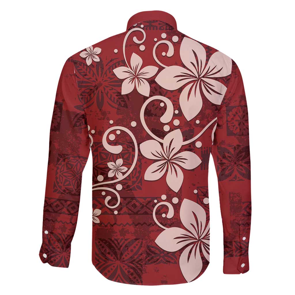 Plumeria Floral Tapa Pattern Oxblood Red Family Matching Mermaid Dress and Hawaiian Shirt LT01 - Polynesian Pride