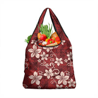 Plumeria Floral Tapa Pattern Oxblood Red Grocery Bag
