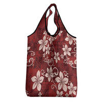 Plumeria Floral Tapa Pattern Oxblood Red Grocery Bag