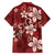 Plumeria Floral Tapa Pattern Oxblood Red Hawaiian Shirt