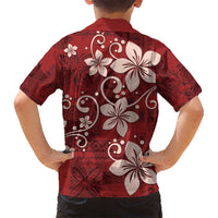 Plumeria Floral Tapa Pattern Oxblood Red Kid Hawaiian Shirt