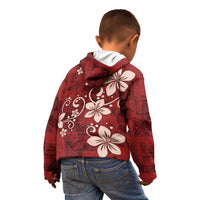 Plumeria Floral Tapa Pattern Oxblood Red Kid Hoodie