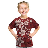 Plumeria Floral Tapa Pattern Oxblood Red Kid T Shirt