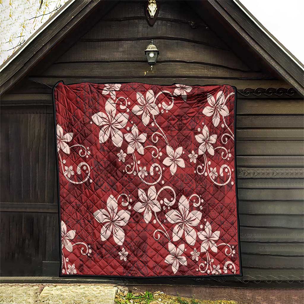 Plumeria Floral Tapa Pattern Oxblood Red Quilt LT01 - Polynesian Pride