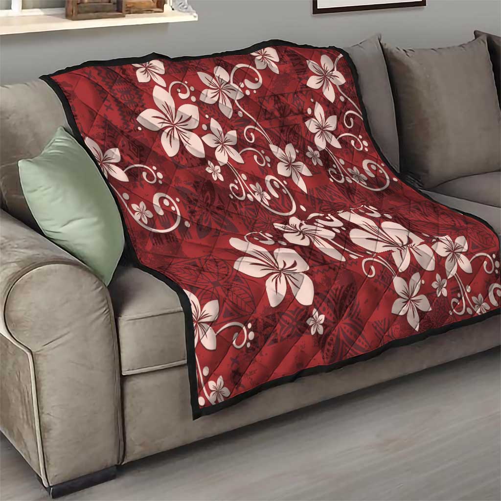 Plumeria Floral Tapa Pattern Oxblood Red Quilt LT01 - Polynesian Pride
