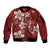 Plumeria Floral Tapa Pattern Oxblood Red Sleeve Zip Bomber Jacket