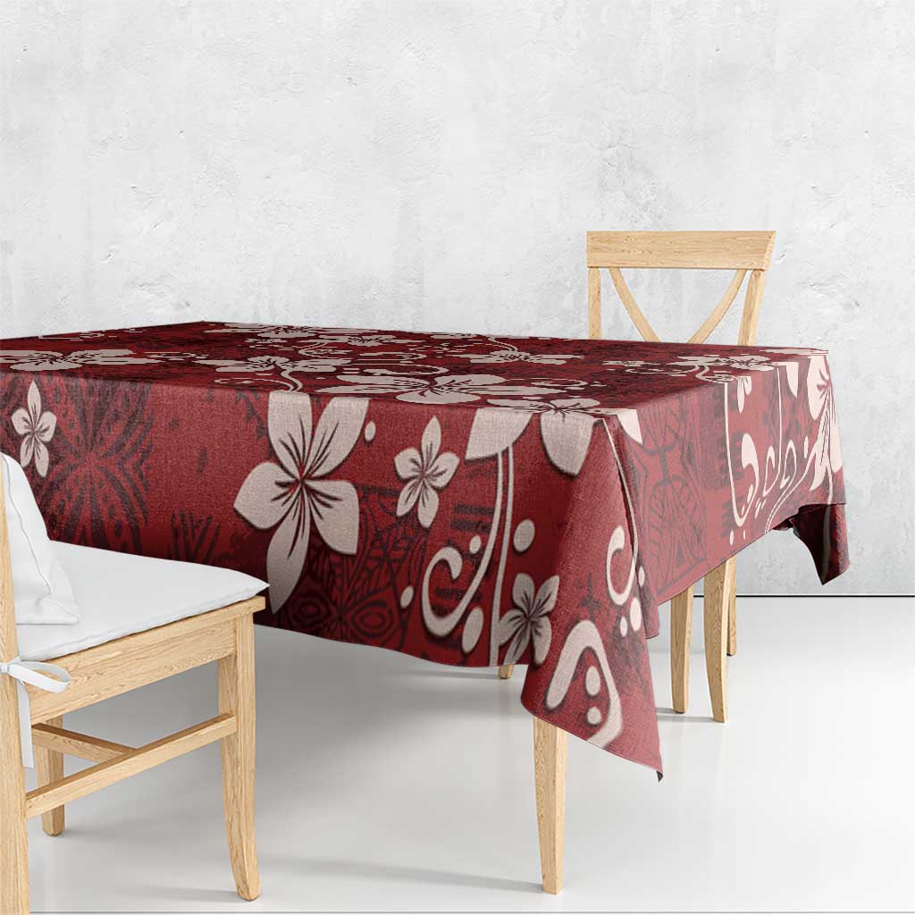 Plumeria Floral Tapa Pattern Oxblood Red Tablecloth