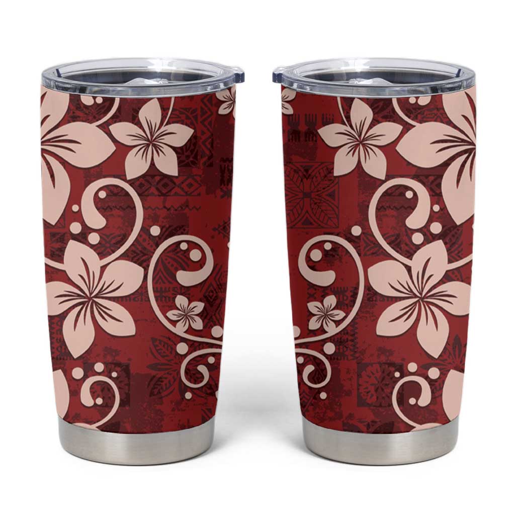 Plumeria Floral Tapa Pattern Oxblood Red Tumbler Cup