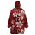 Plumeria Floral Tapa Pattern Oxblood Red Wearable Blanket Hoodie