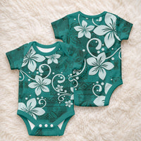 Plumeria Floral Tapa Pattern Crystal Teal Baby Onesie LT01 - Polynesian Pride