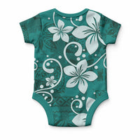 Plumeria Floral Tapa Pattern Crystal Teal Baby Onesie LT01 - Polynesian Pride